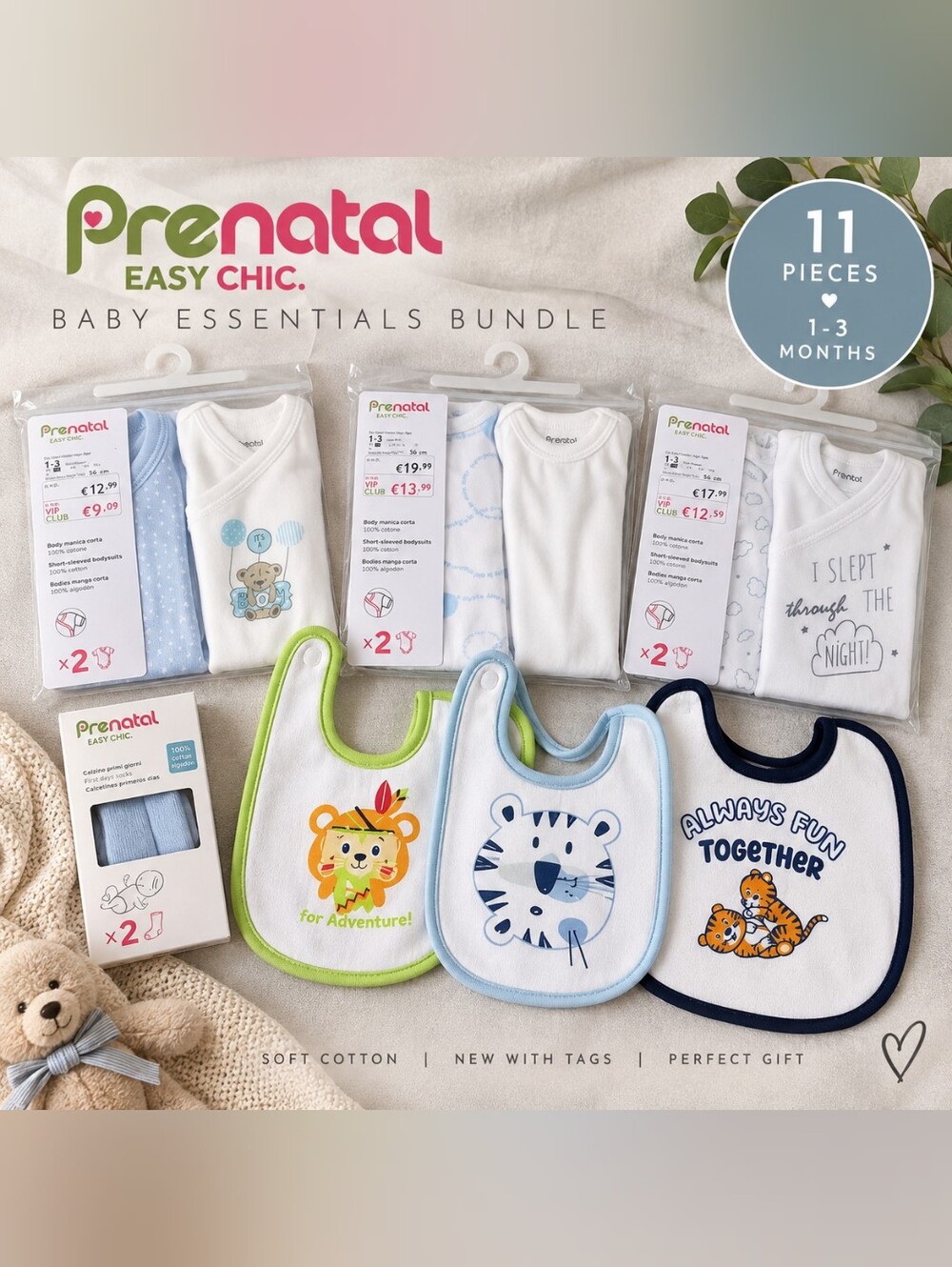 Prénatal Baby Boy 1-3M Bodysuits Bibs Socks Bundle NWT 11 Pieces